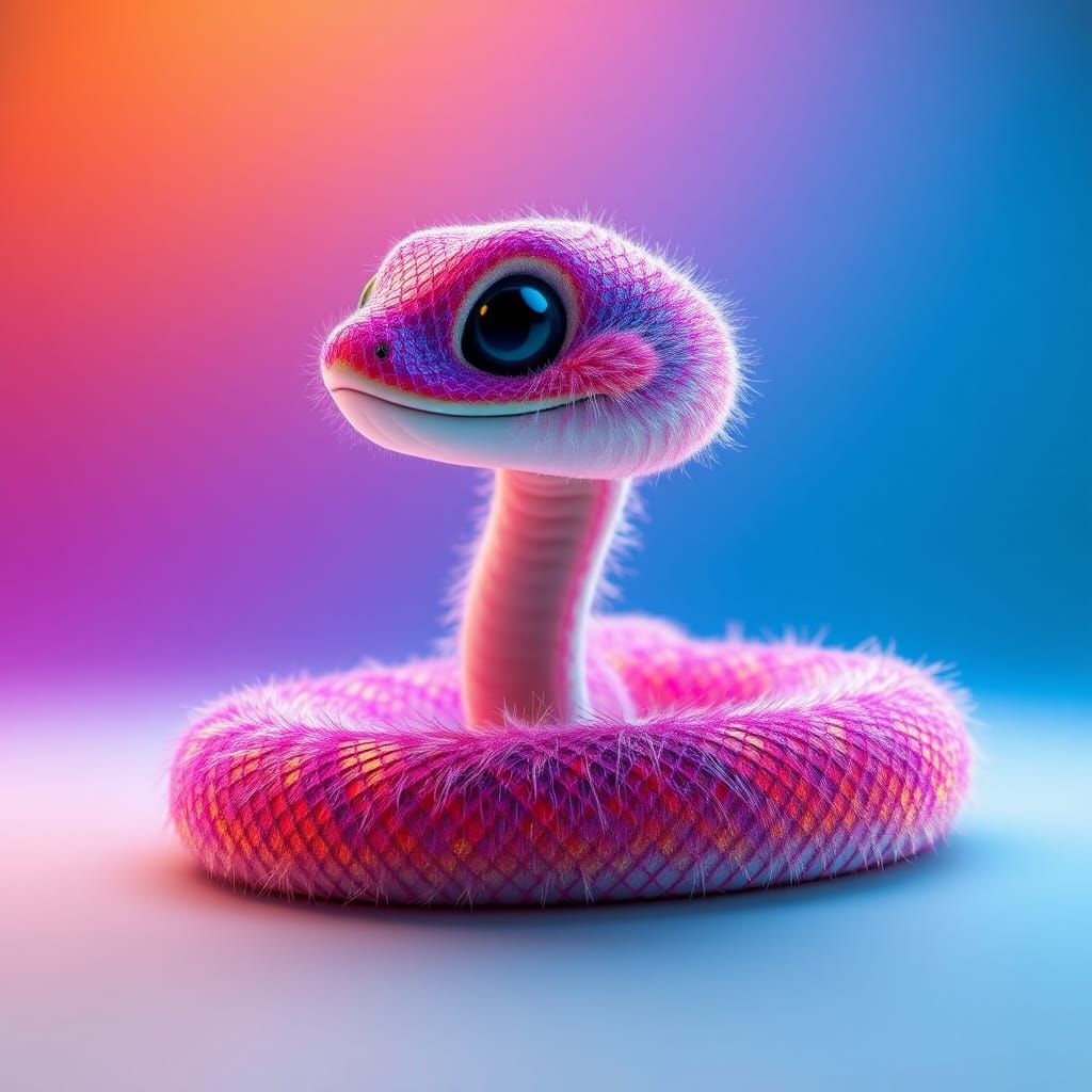 Fluffy Baby Snake with Fuzzy Scales in Digital Art