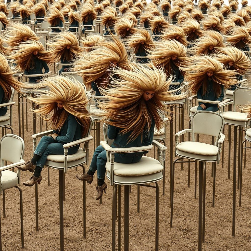 Surreal Armchairs with Figures in a Whimsical Landscape