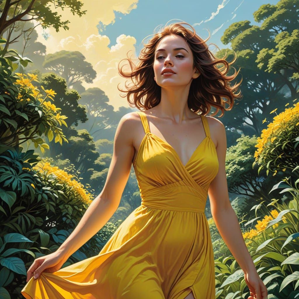 Serene Woman in Vibrant Landscape