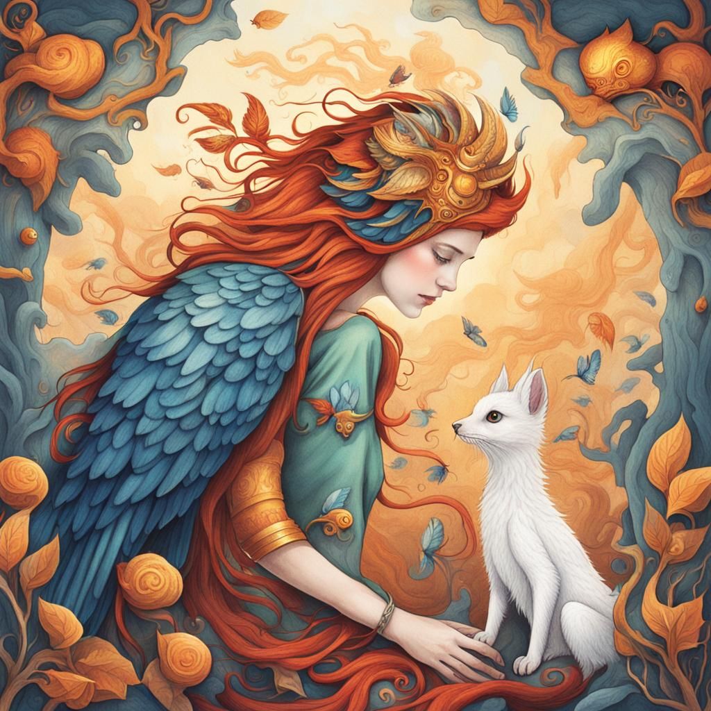 Mythical Phoenix Pet and Owner Portrait