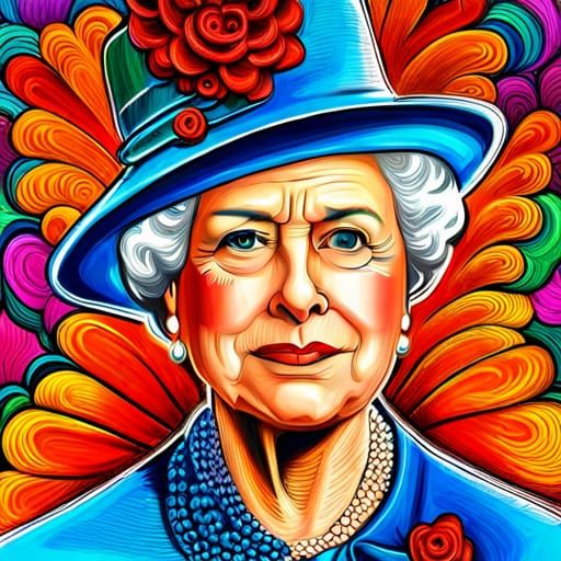 Queen Elizabeth's Hat in Colorful Mixed Media