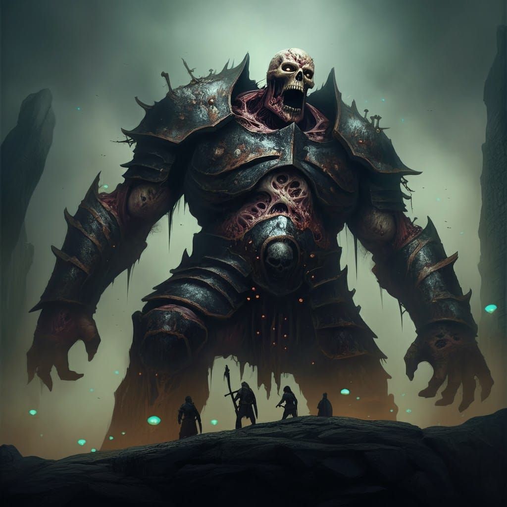 Necrotic Titan Roars in Gothic Fantasy Style