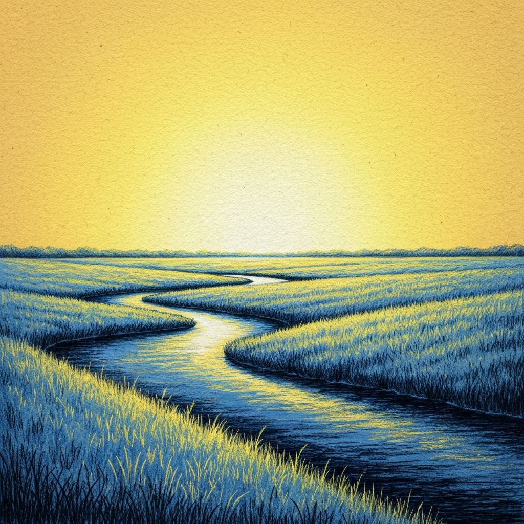 Landscape Drawing in Chalk Black Style on Coarse Paper