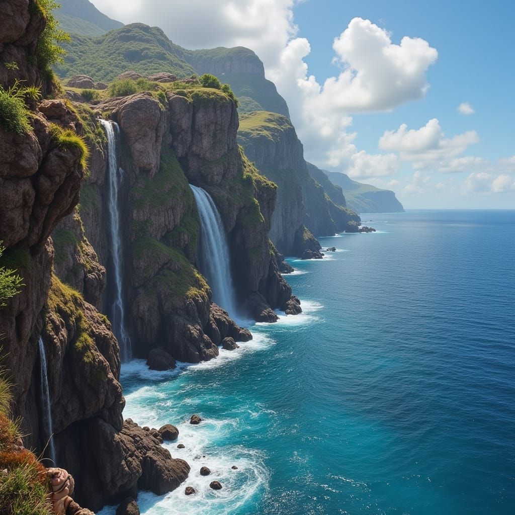 Close up of An exotic cliffside with the ocean in the backgr...