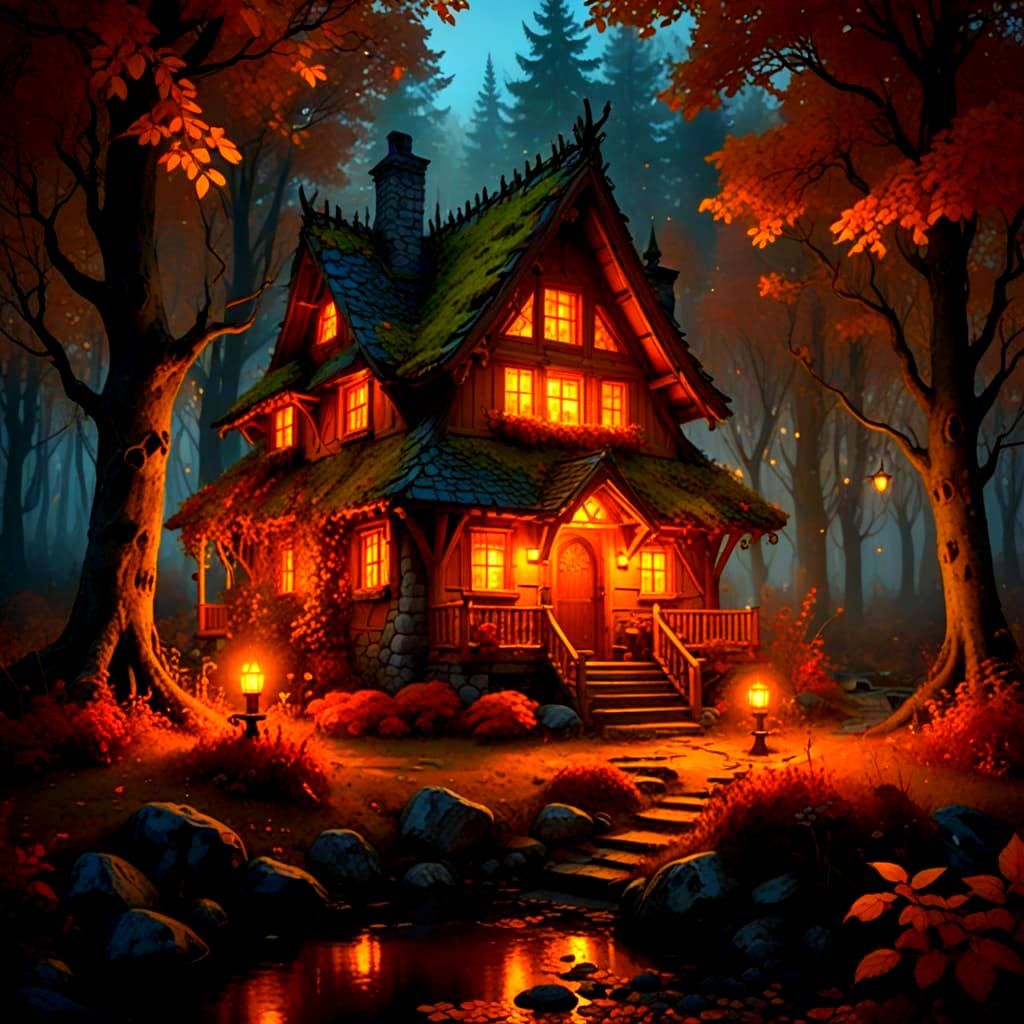 Enchanting Lodge in Mystical Autumn Forest