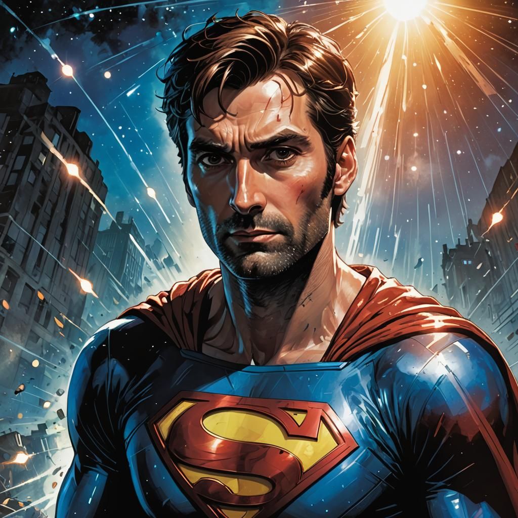 David Tennant as Superman in Comic Book Art
