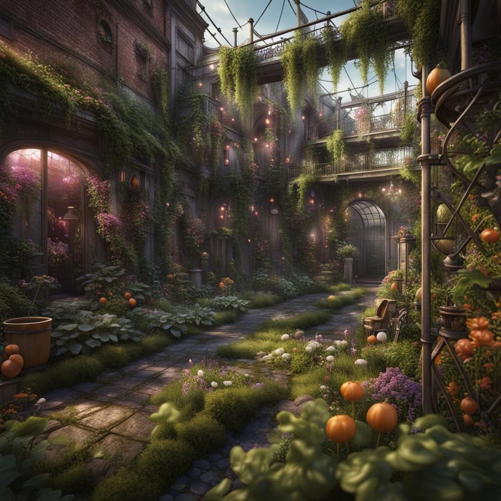 Fantastical Urban Garden in Detailed Matte Painting