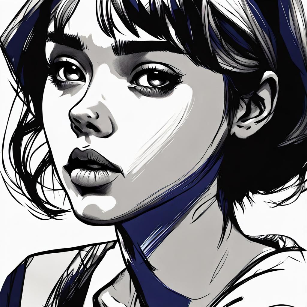 Manga Girl: Black and White Sketch with Retro Filters