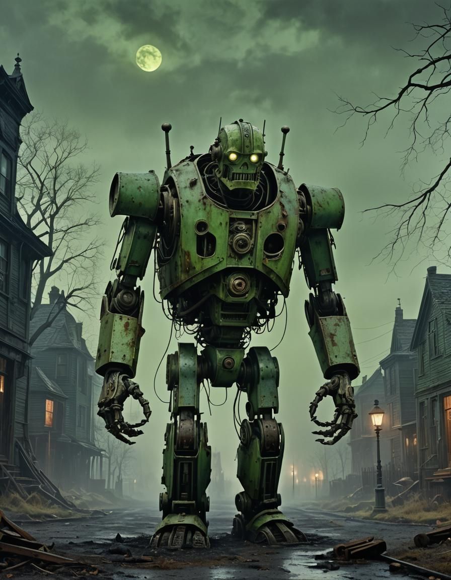 weathered and slightly rusted fat robot