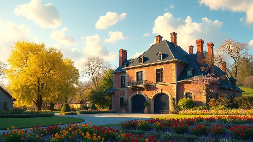 Golden Afternoon Chateau with Spring Garden