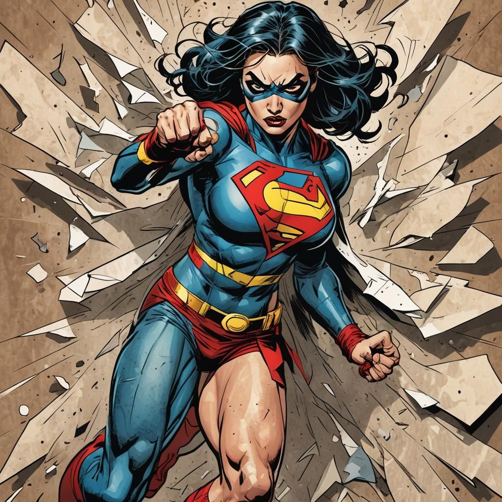 Fierce Superhero Rips Through Comic Book Paper Wall