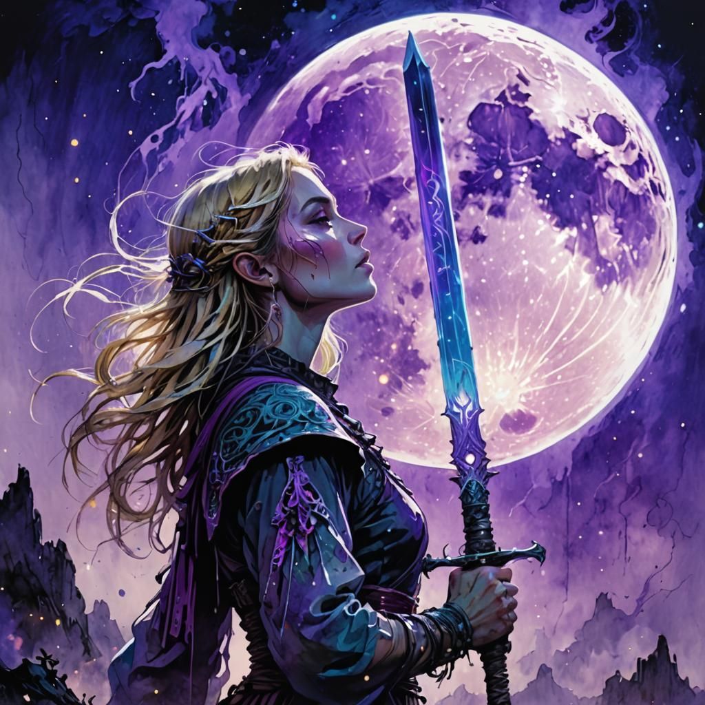 Woman with Glowing Sword Fantasy Digital Art