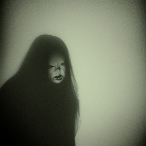 Eerie Ghost in Woodland: Black and White Portrait