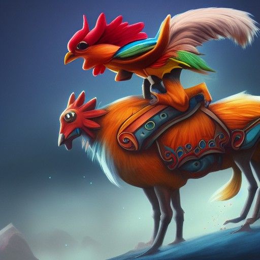 Cartoon Chicken Riding a Cartoon Horse