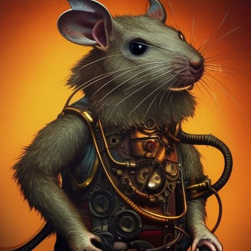 Steampunk Rat Cyborg Portrait in D&D Style