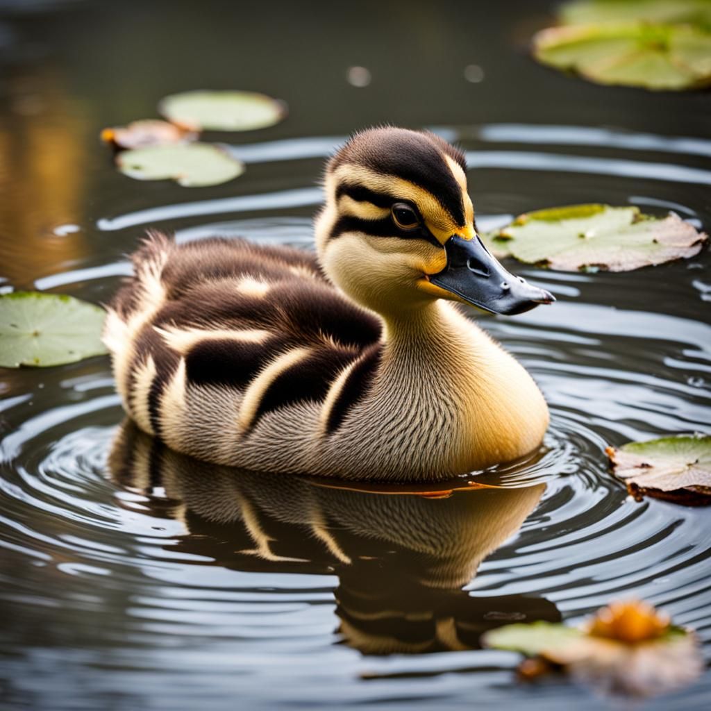 Cute Duckling Swimming Peacefully in Pond
