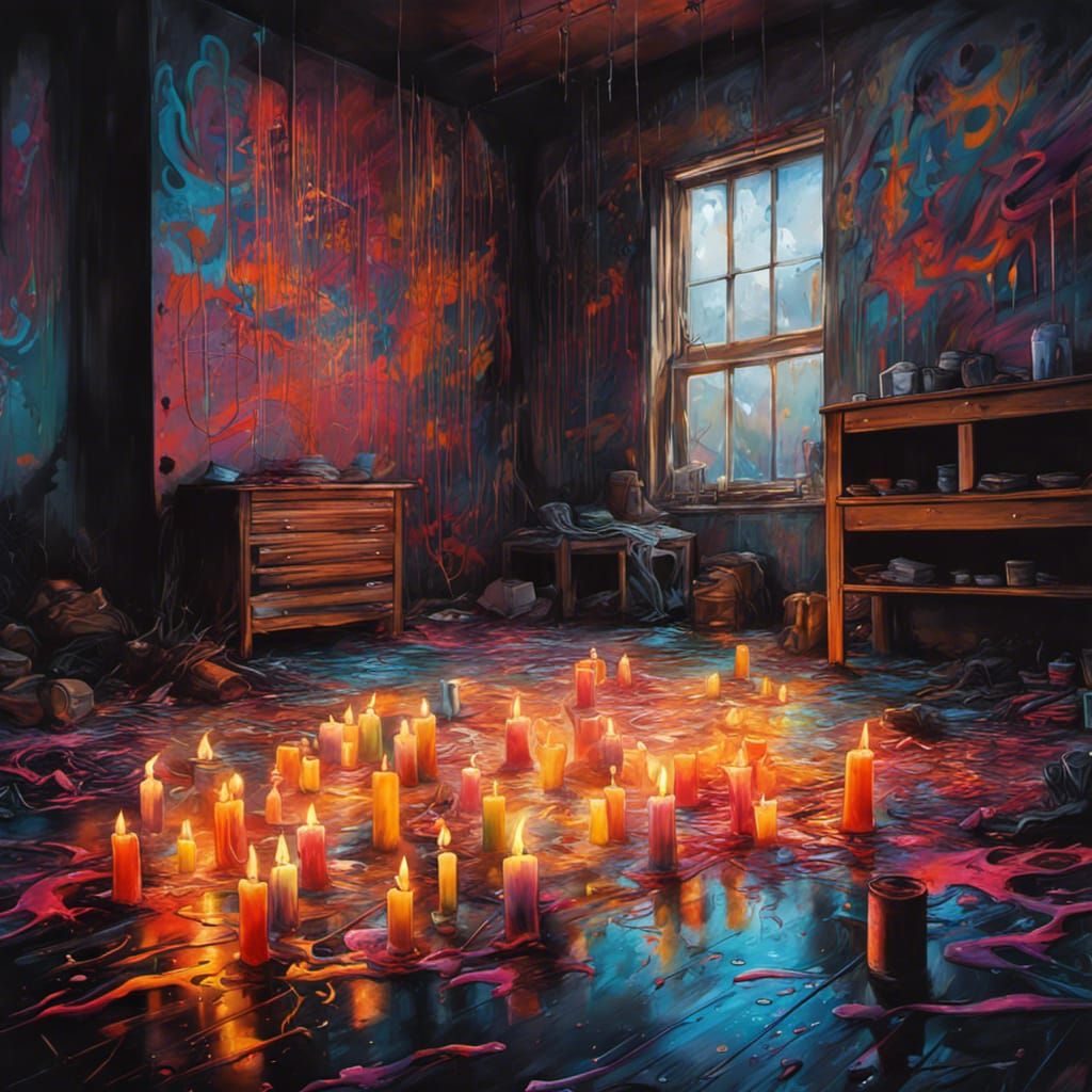 Candlelit Graffiti Room in Splash Art Style