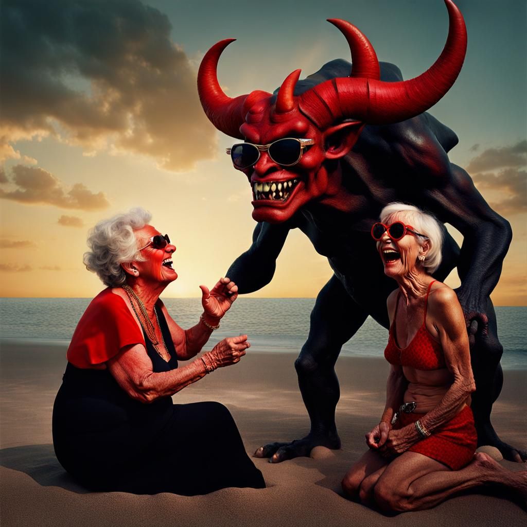 Surreal Photo of Woman Talking to Demon
