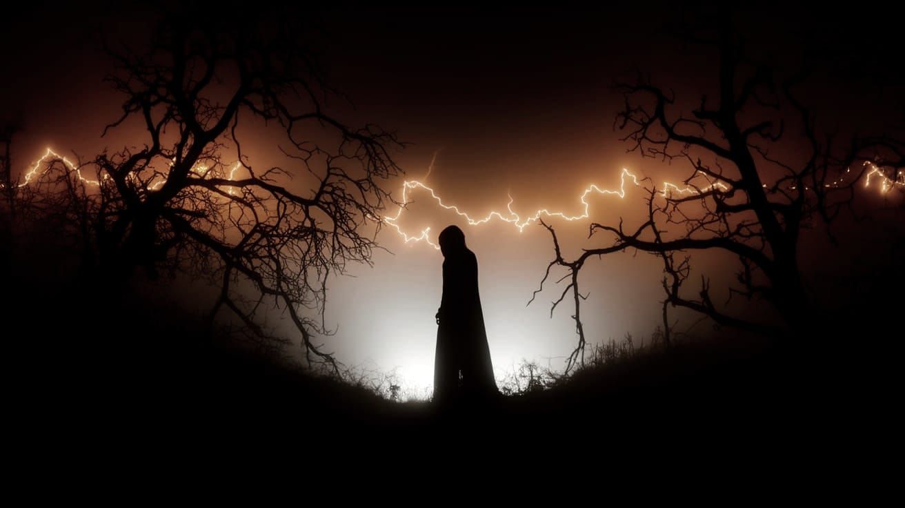 Eerie Figure in Misty Forest at Night