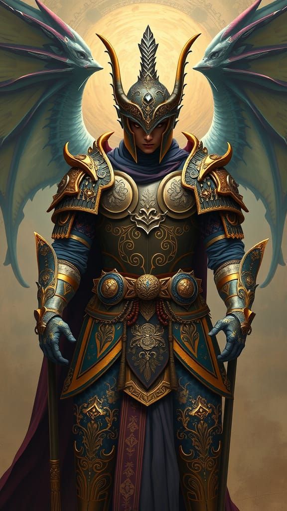 Blue Dragon Warrior: Baroque Digital Illustration