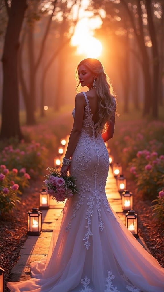 Bride in Extravagant Gown in Romantic Forest Setting