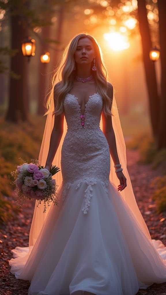 Bride in Extravagant Gown in Enchanted Forest