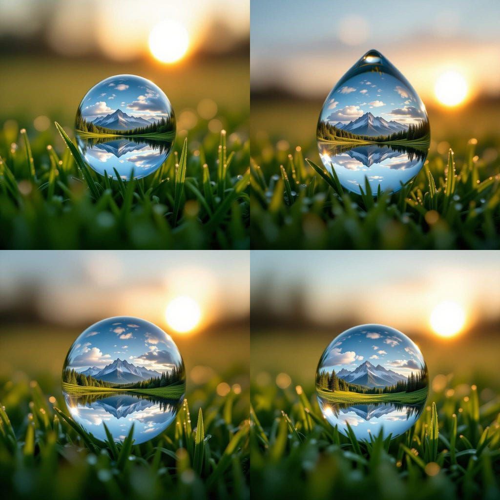 Colossal Dewdrop Reflects Miniature World on Grass Blade