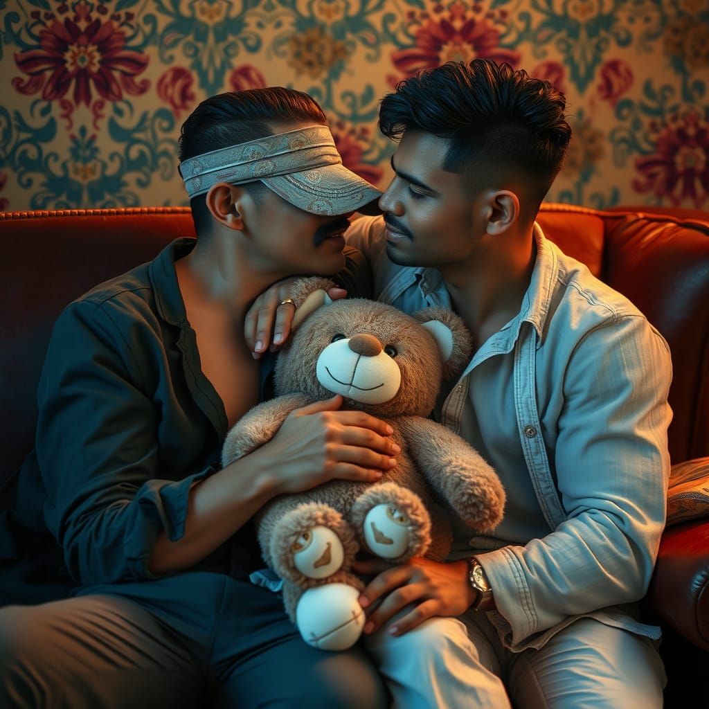 Intimate Portrait of Two Men Kissing, Digital Art