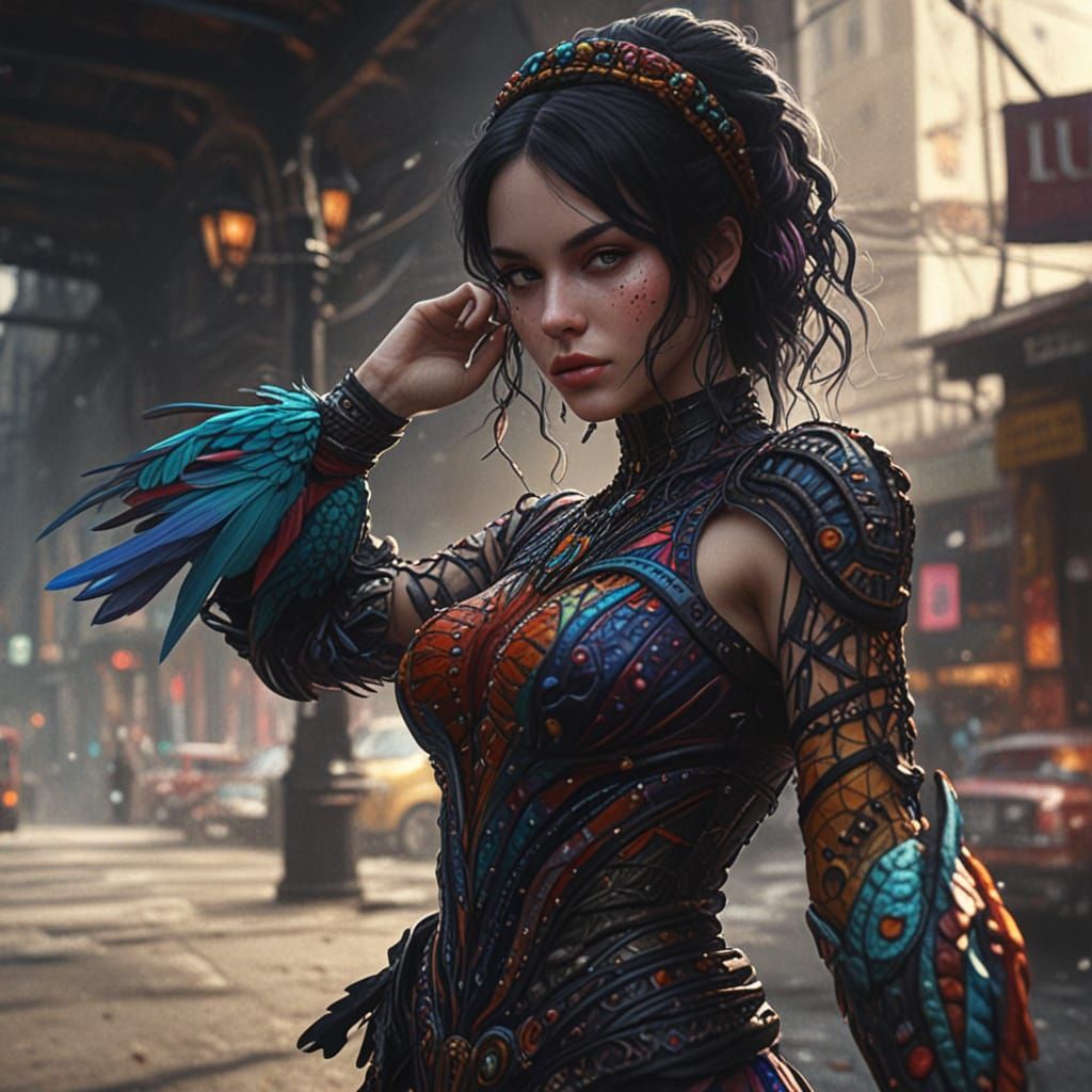 Stunning Hyperrealistic Portrait with Vibrant Triadic Colors