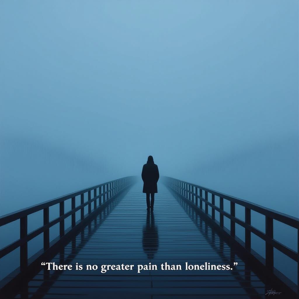 Solitary Figure on Foggy Bridge: Loneliness Embodied