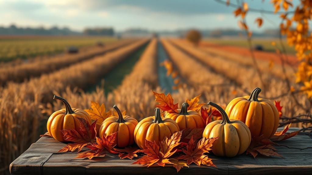 Autumn Gourds on Rustic Table, Artstation Concept Art