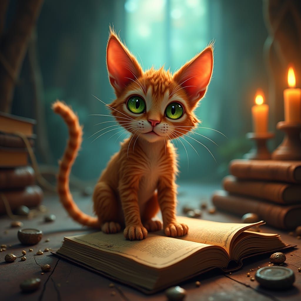 Mischievous Ginger Cat in Mystical Chamber, Cinematic Style