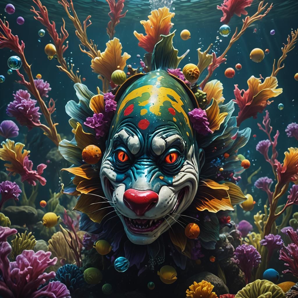 Bass Fish in Clown Makeup: Underwater Portrait