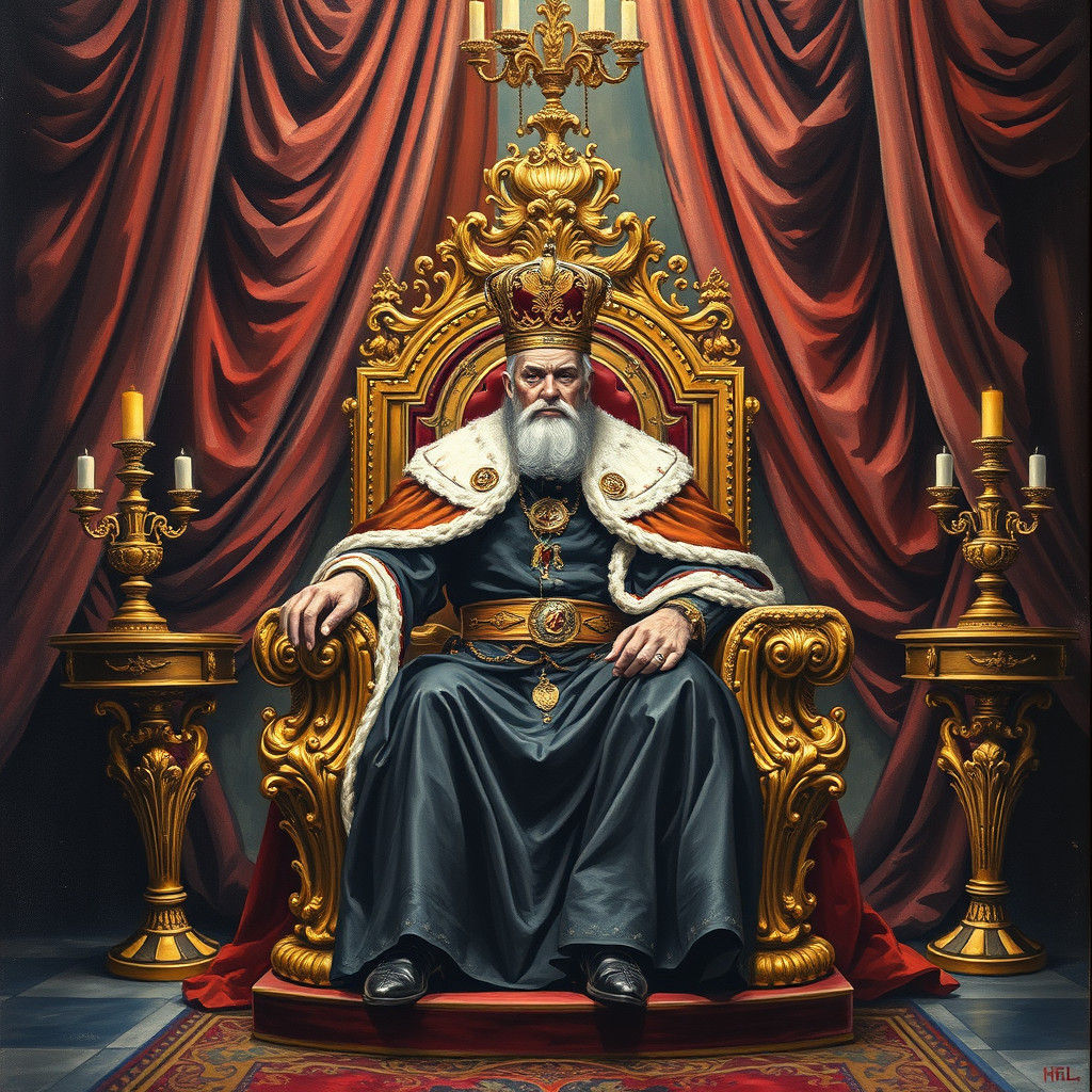 King of Spades on Ornate Throne in Gouache Style