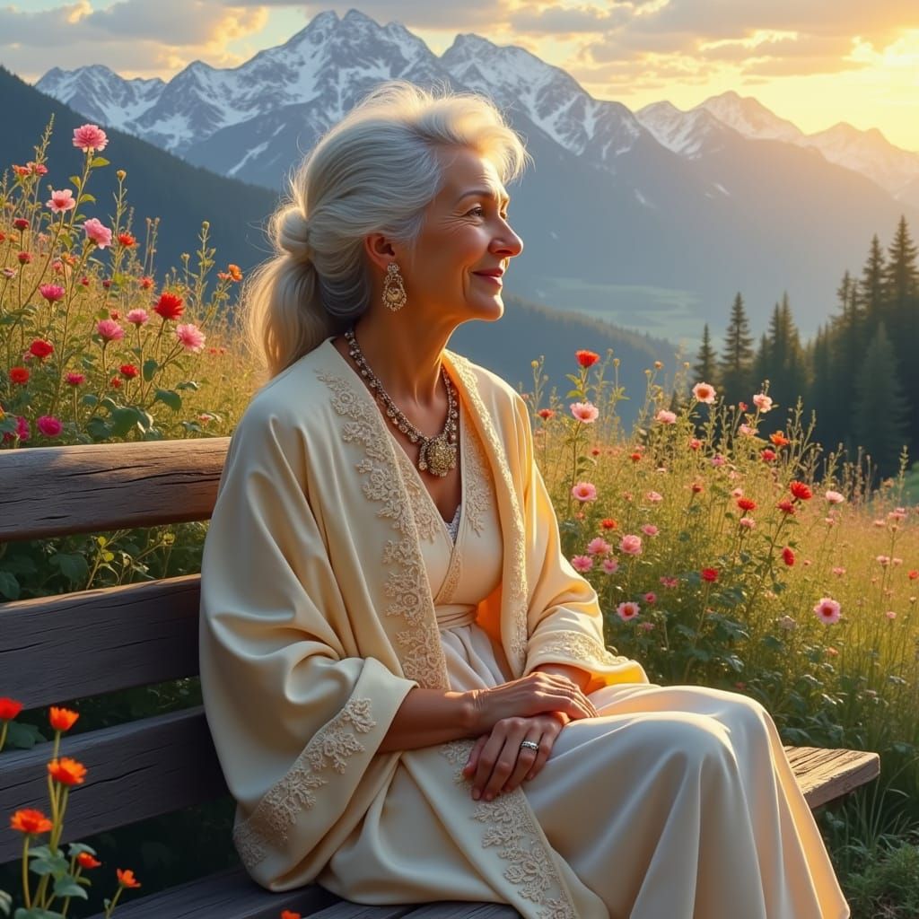 Elegant Woman Surrounded by Nature in Impressionist Style