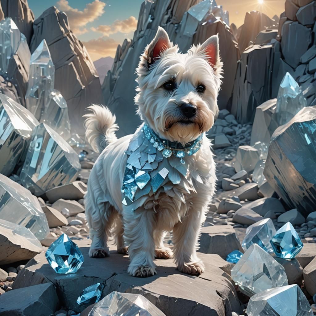 Crystallized Westie on Crystal Formation: Digital Art