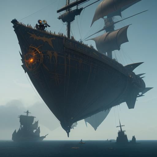 Air Pirate Lord Views Distant Airship Fleet