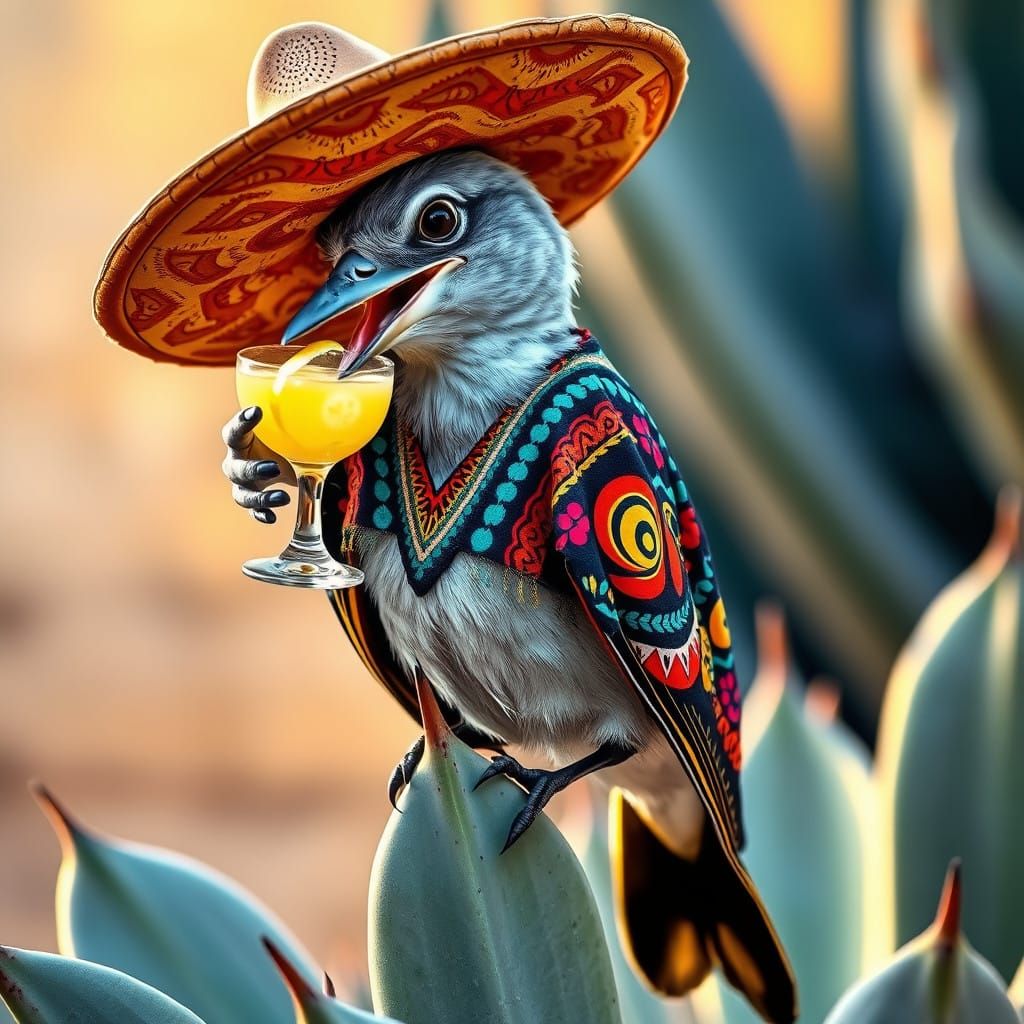 Vibrant Mockingbird in Folk-Art Style