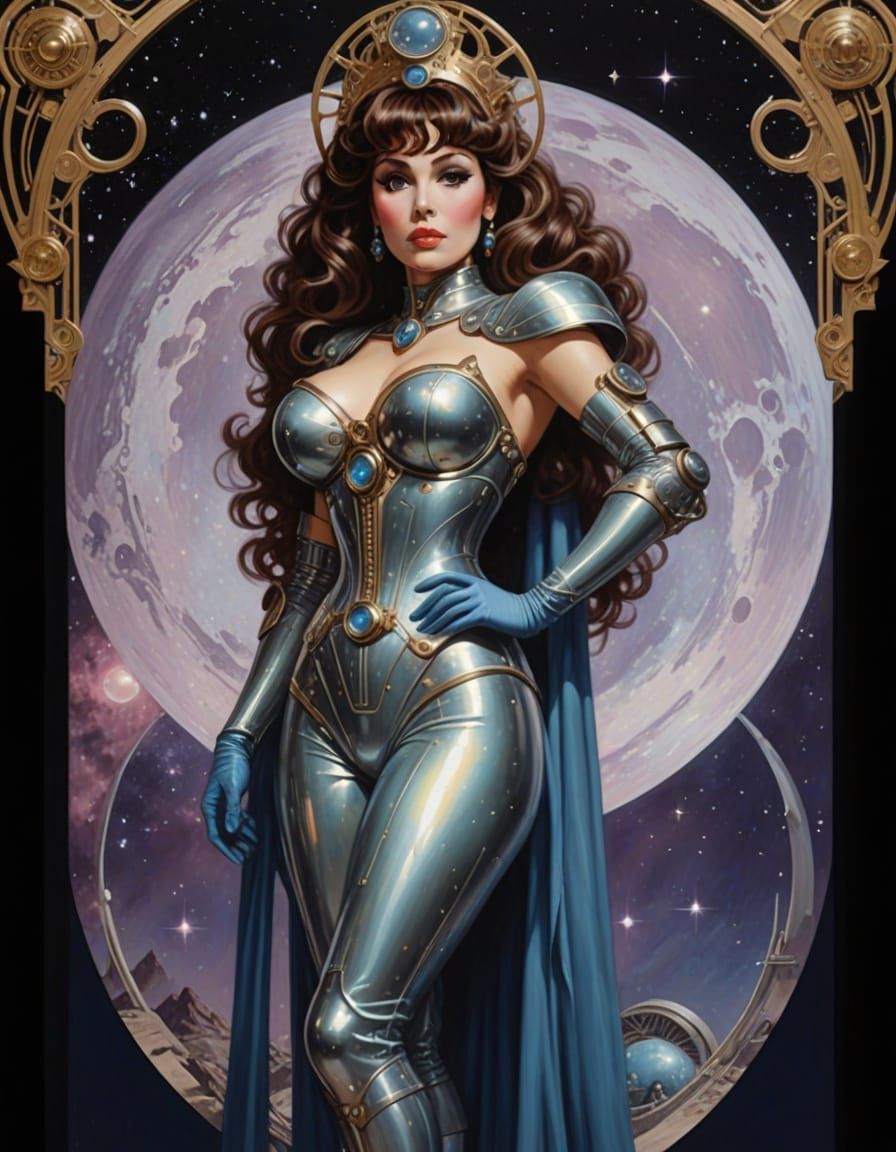 Art Nouveau Space Princess in Retro Sci-Fi Style