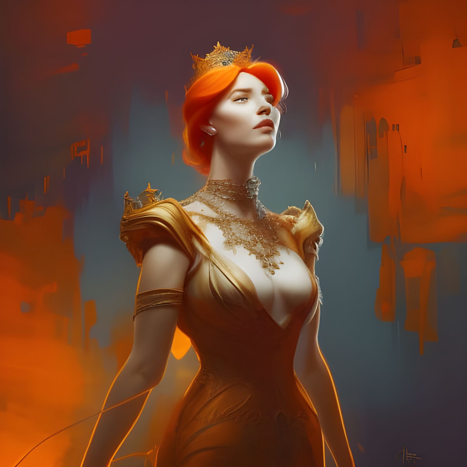 Orange-Haired Queen Portrait in Hyperdetailed Digital Art