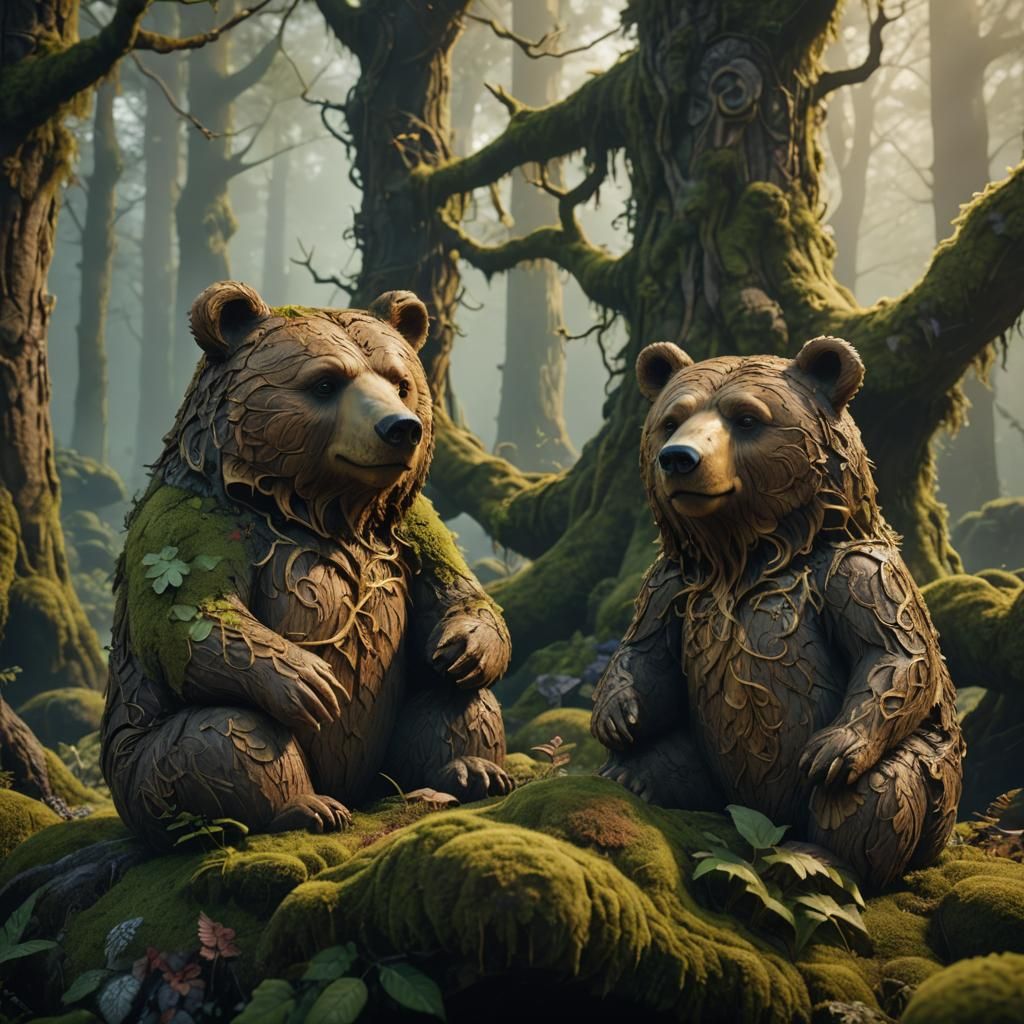 Enchanted Forest: Intricate Wood Carved Bears