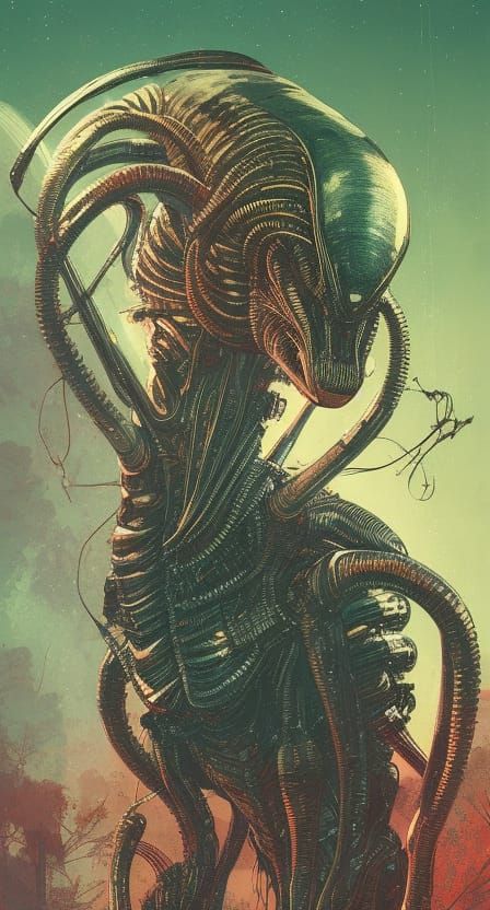 Detailed Alien Wolf Portrait in Cel-Shaded Style