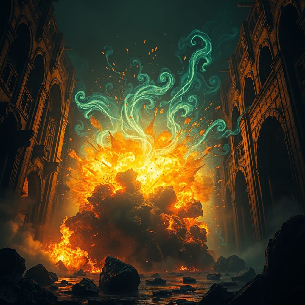 Surreal Witchfire Explosion in Vibrant Fantasy Art Style