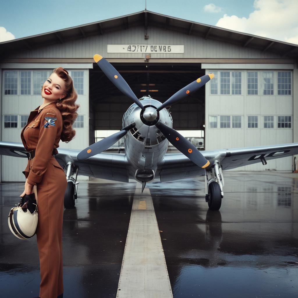 Vintage Pin-Up Girl in Flight Uniform