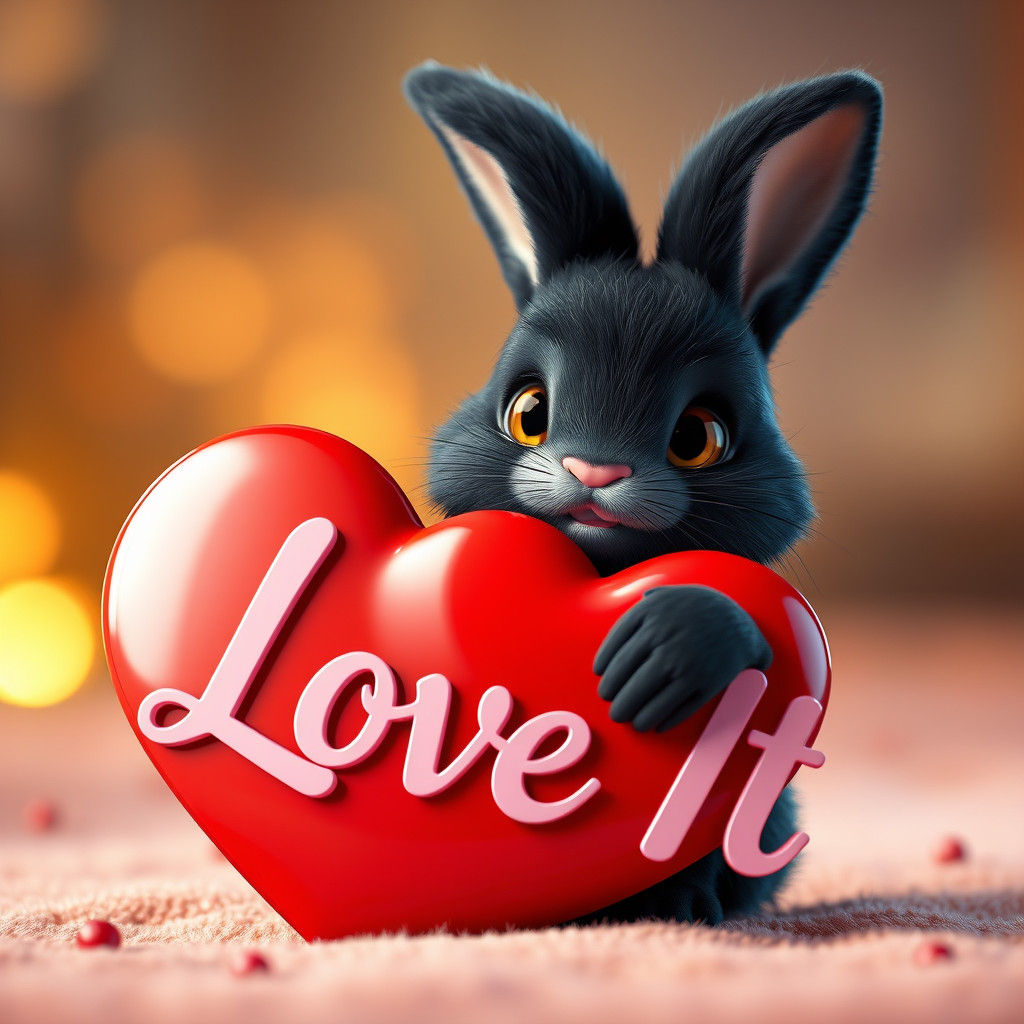 Endearing Black Bunny Holds a Love Heart