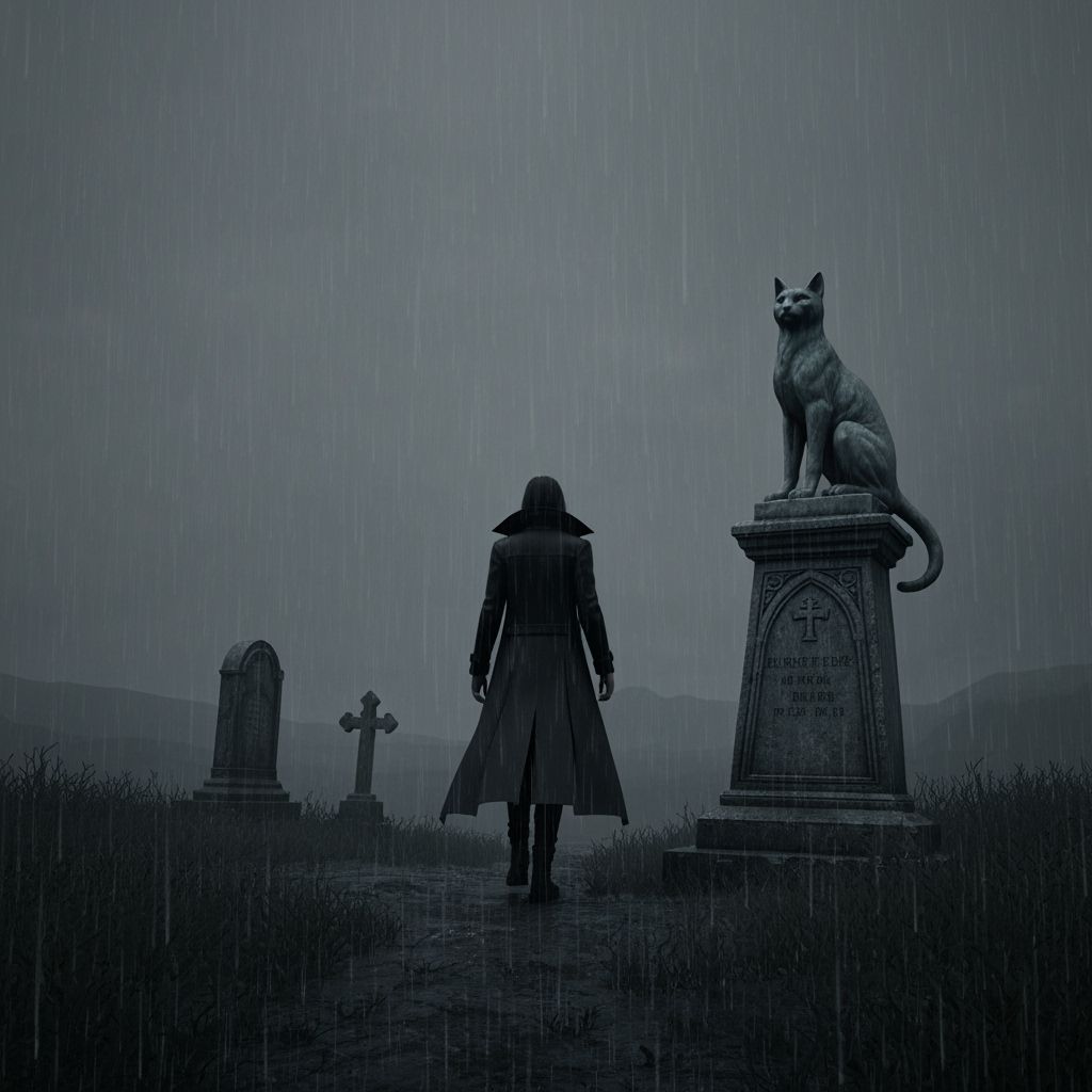 Melancholic Figure in Rainy Landscape, Cinematic 3D Renderin...