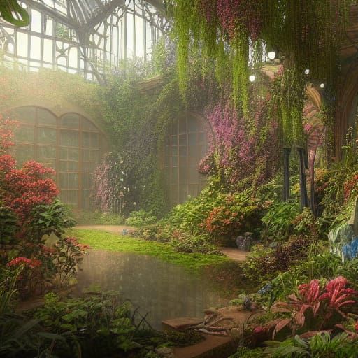 Botanical Victorian Greenhouse in Detailed Matte Painting