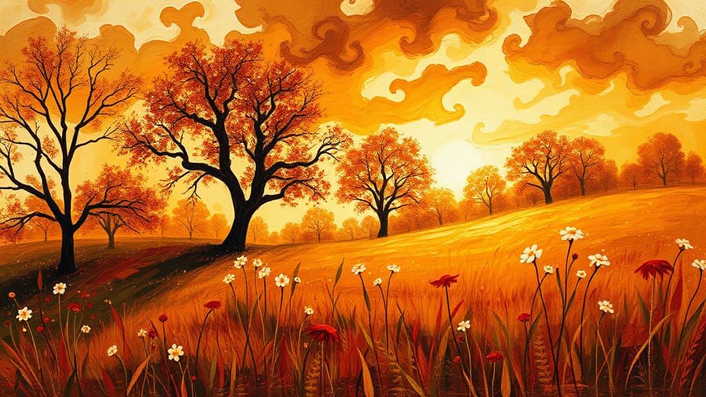 Autumn Meadow: Impressionist Landscape with Golden Light