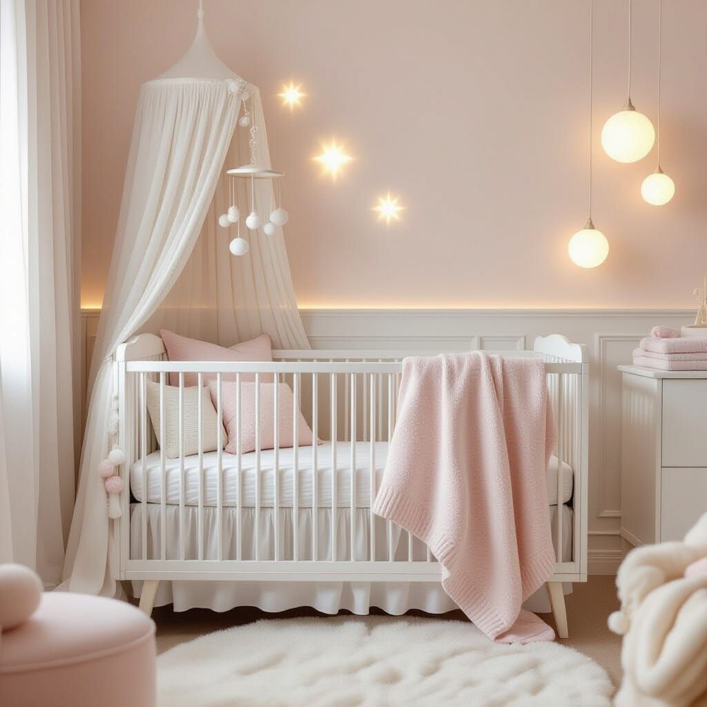 Ethereal Nursery Room with Pastel Blankets in Soft Light