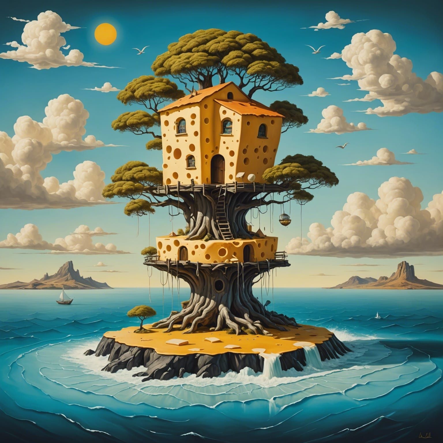 Cheese Treehouse on Milk Ocean: a Surrealist Vision